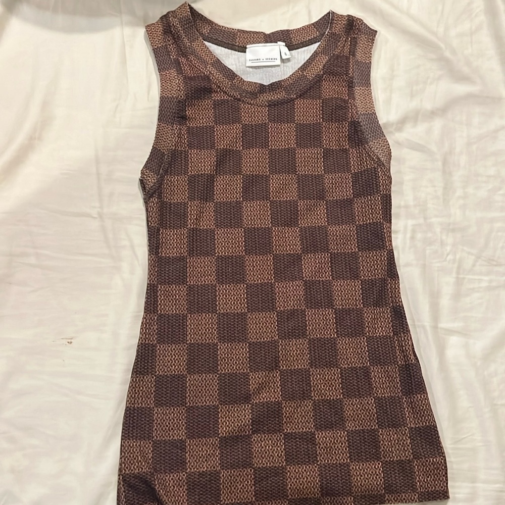 Sisters + Seekers Checkered Brown Top, Sz 8/XS-S